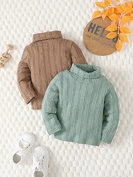 Male Baby Fashion Texture Solid Color Base Shirt Autumn And Winter High-Neck Long-Sleeved T-Shirt With Top Male Baby Clothes