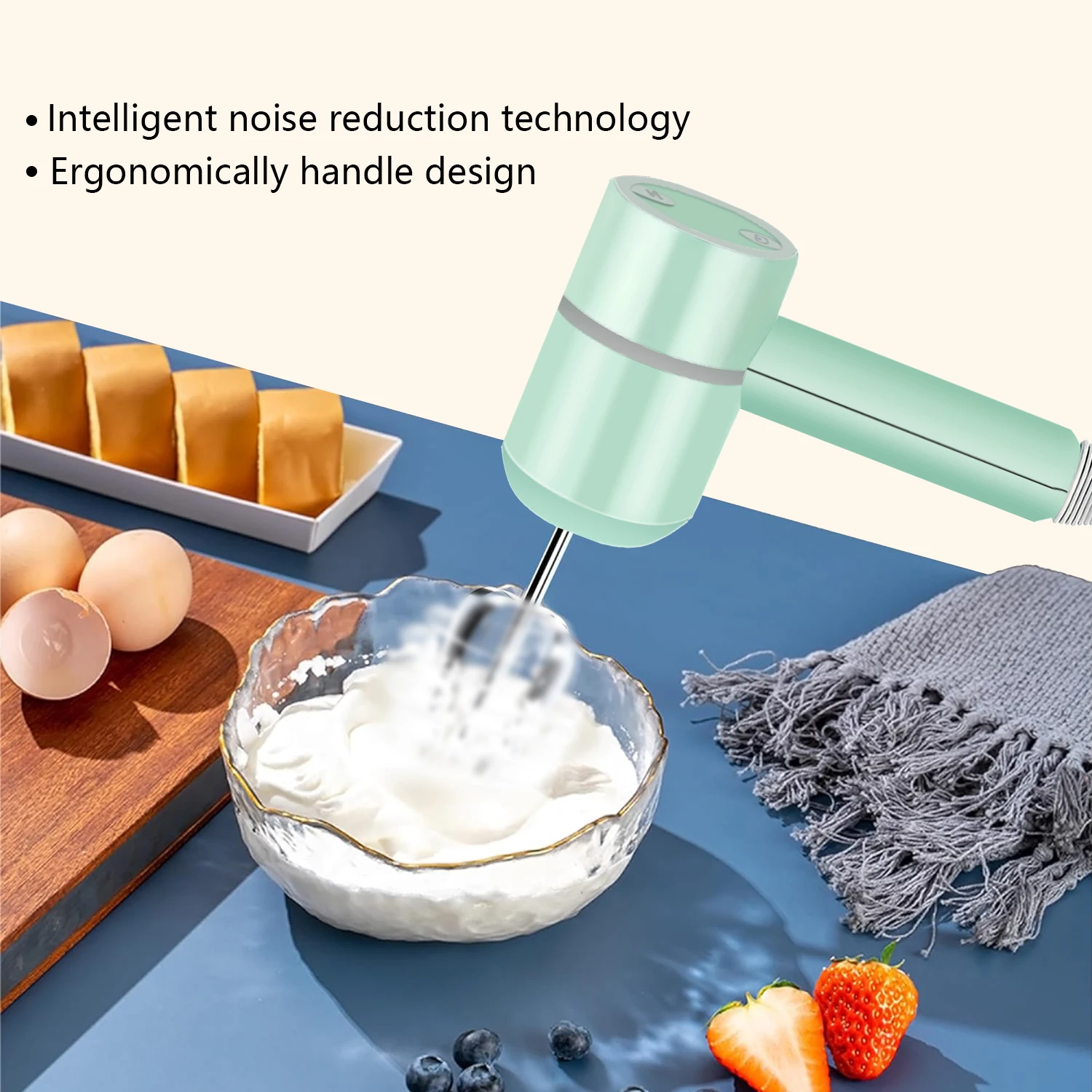 مضرب البيض المحمول اللاسلكي، يعمل بالبطارية القابلة لإعادة الشحن، سوط كريمي متعدد الوظائف، خلاط محمول، مع خفقين #3