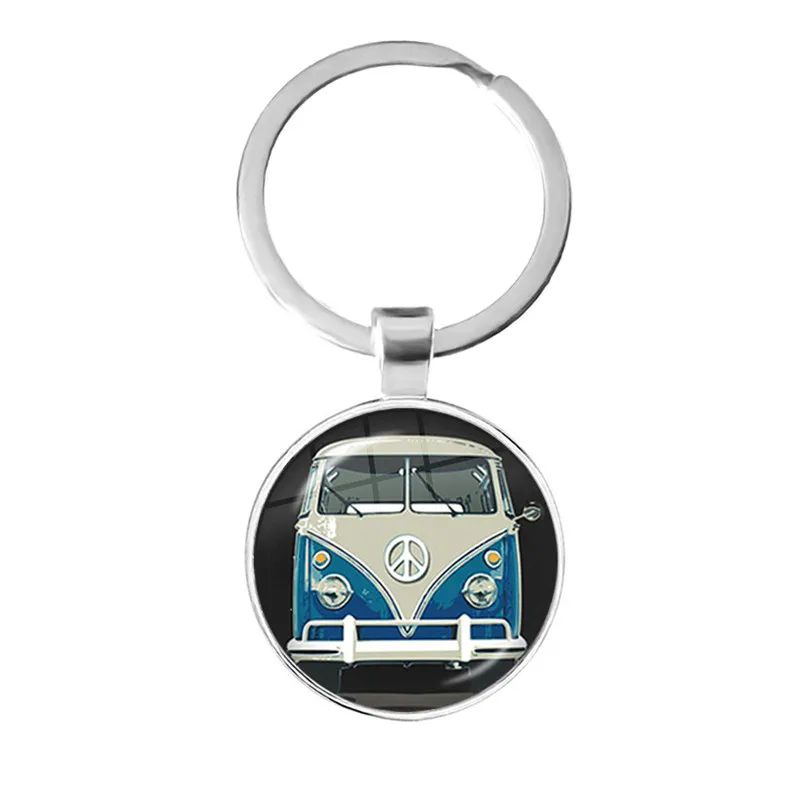 New Vintage Hippie Peace Sign Van Bus Keychain Fashion Men Women Purse Bag Car Pendant Key Chain Ring Holder Jewelry For Gift