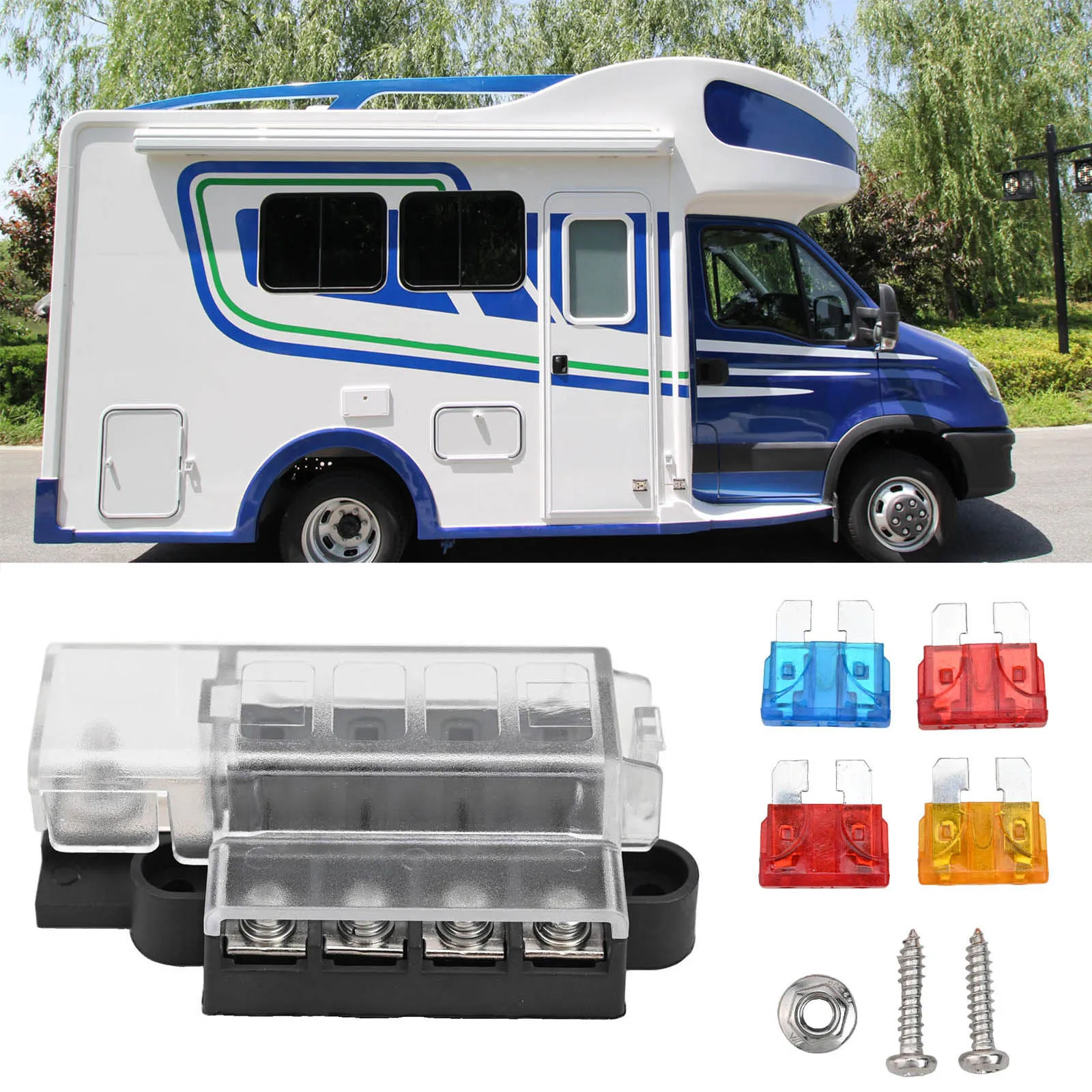 

Sleek Design Space Saving 4 Gang Fuse Holder with Clear Cover Designed for Optimal Visibility of Circuit Connections