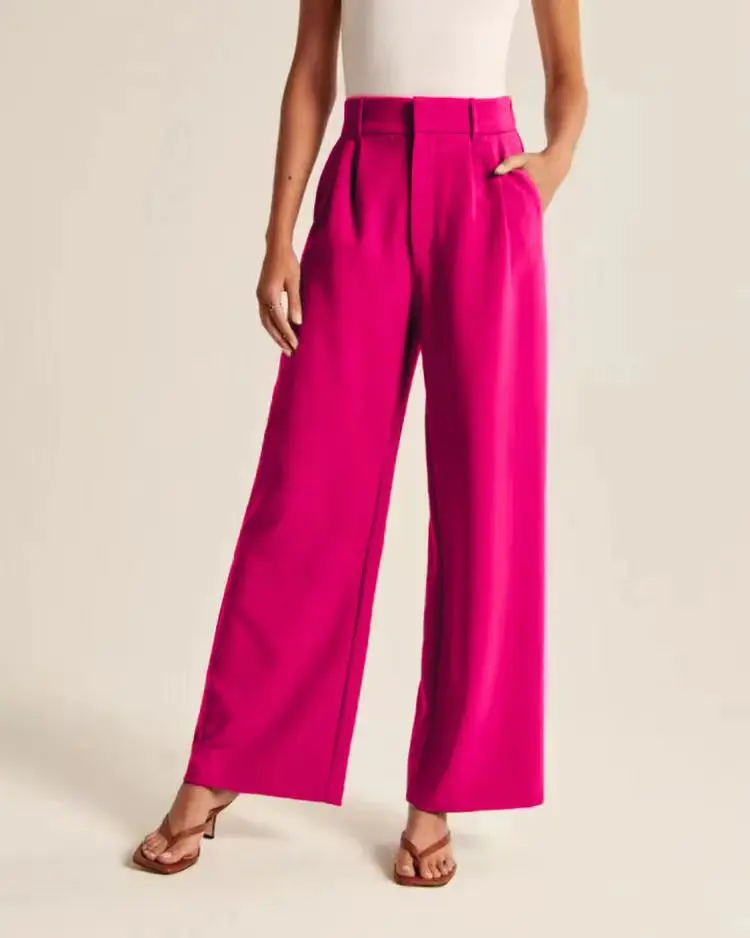 

High Waist Wide Leg Pants Women's Casual Suit Pants with Belt Pocket Slimming Drapey Commute Friendly Versatile Fashion
