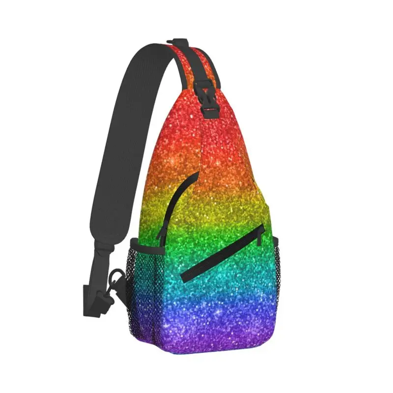 Mochila de hombro con purpurina personalizada para hombre, bolso cruzado de pecho con bandera de arco iris, LGBT, Orgullo Gay, informal, para viajes y ciclismo