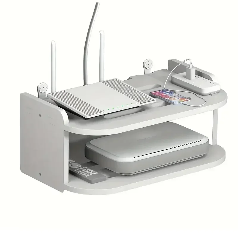 Wifi Routers Hanging Shelf Power Strip Multi Outlet TV Top Boxes Cable Hidden Floating Racks Wall Mount Holder Storage Organizer