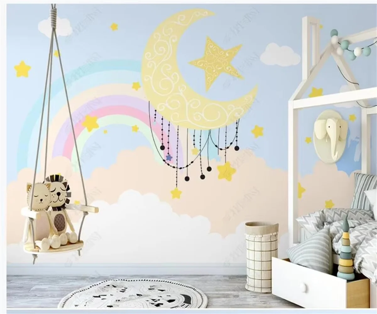 

customized Large 3d Wallpaper Cartoon Hot air balloon cartoon animal Monkey giraffe Children's room Background Wall 3d wallpaper