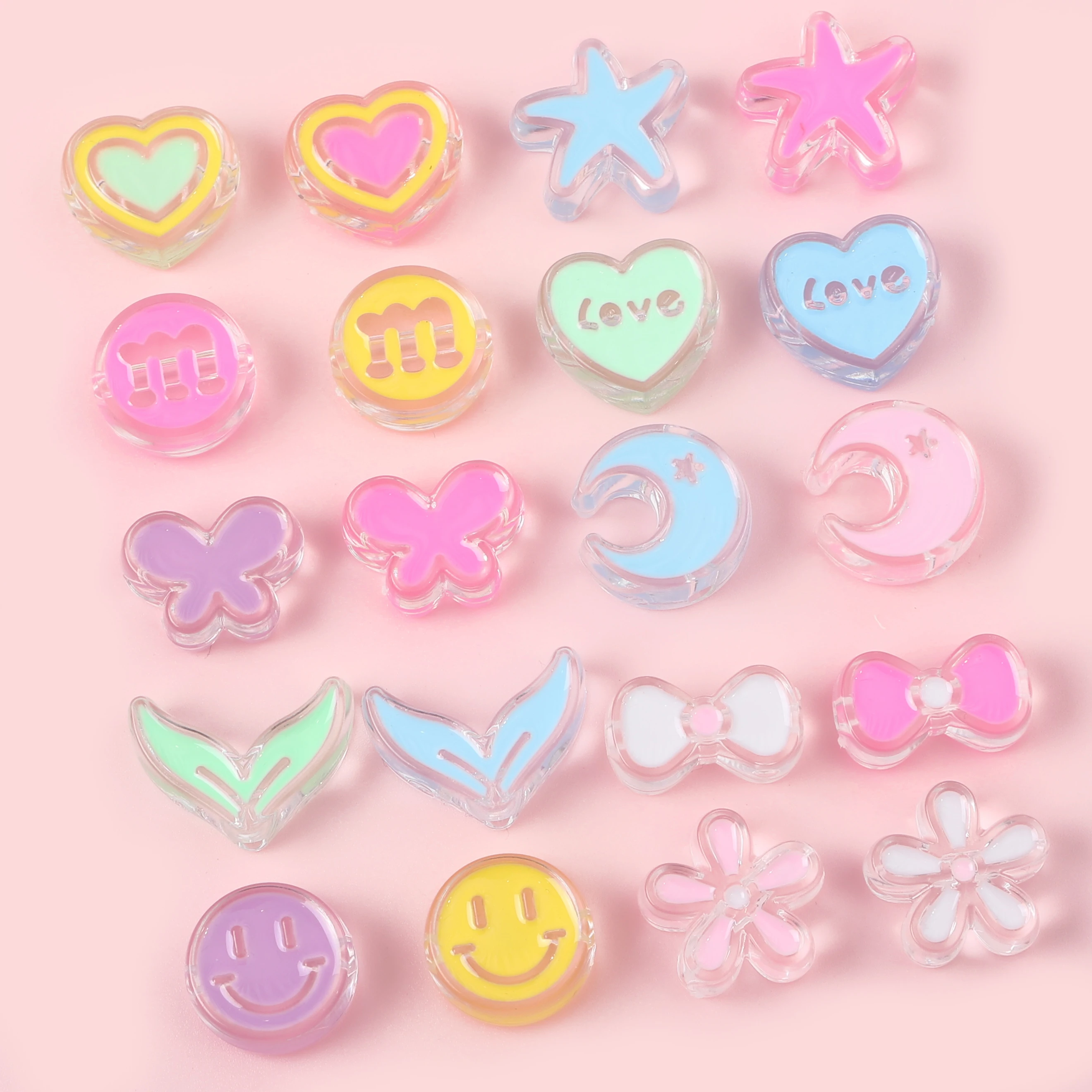 10pcs Mixed Color Enamel Acrylic Beads Flower Butterfly Hear Star Crown Charm Pendant for Necklace Bracelet Jewelry Making
