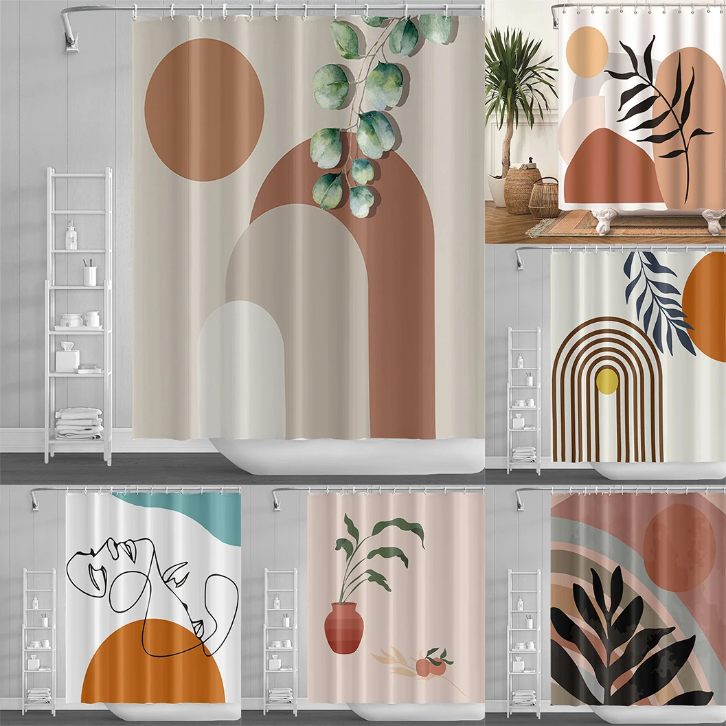 Nordic Wind Abstract Art Shower Curtain Waterproof Polyester Fabric Boho Bath Curtain Morandi Color Block Curtain Bathroom Decor