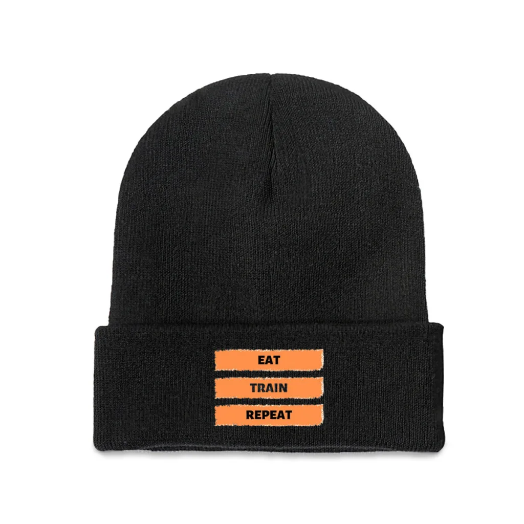 

Eat Train Repeat Knitting Hat Beanie Caps Skullies Beanies Ski Cap Soft Bonnet Hats Winter Warm