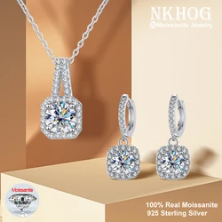 NKHOG Real Moissanite Jewelry Sets Drop Earrings Pendant Necklace S925 Sterling Silver Women Wedding Party Gift Fine Jewelry GRA