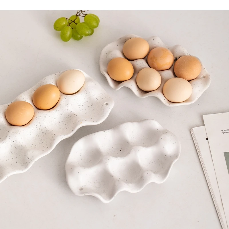 Ceramic Trays Grooved Discs Egg Tray Storage Containers Jewelry Plates Household Desktop Decorative