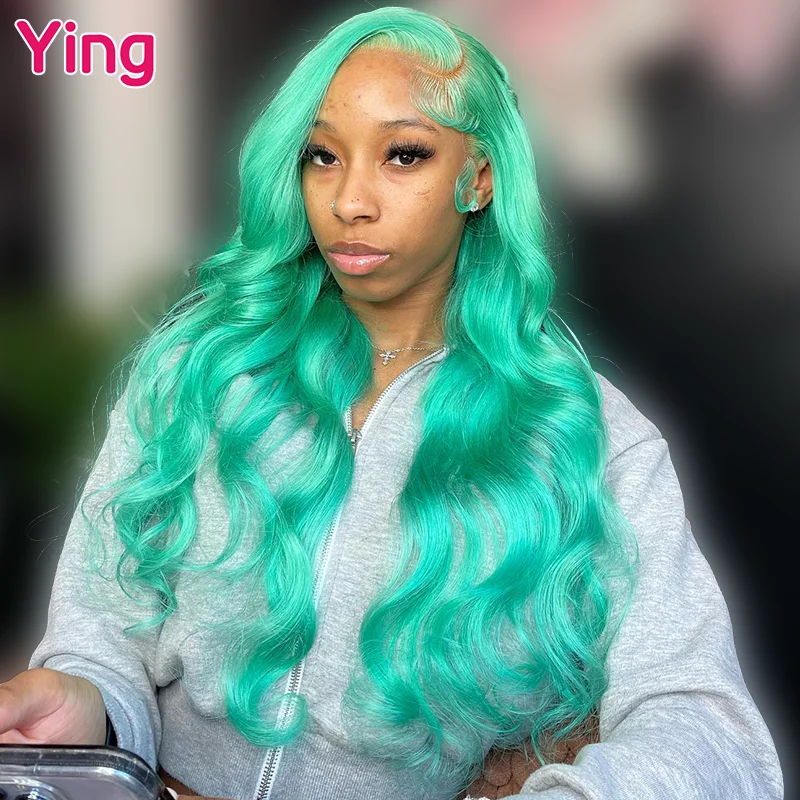 Ying Body Wave turkusowy kolor zielony peruwiański Remy 13x4 koronkowe peruki z przodu ludzkich włosów 613 blond 13x6 koronkowa peruka frontalna PrePlucked