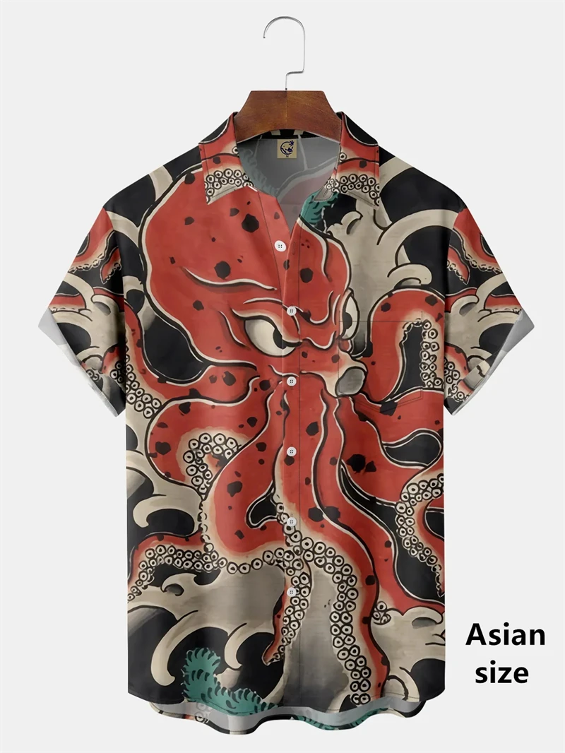 Novelty 3D Print Marine Animal Tentacle Pattern Shirts New Hawaiian Men's Shirts Creative Short Sleeve Tops Men Casual Blouse