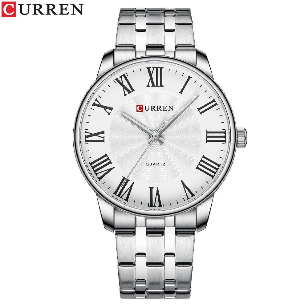 CURREN Neue schlichte Edelstahl-Armbanduhr für Herren, Luxusmarke, Business-Quarzuhr mit römischen Zahlen 6