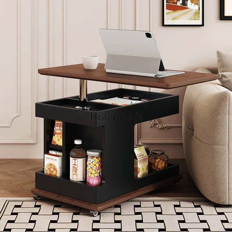 NN Italian minimalist solid wood trolley side table, movable lifting side table