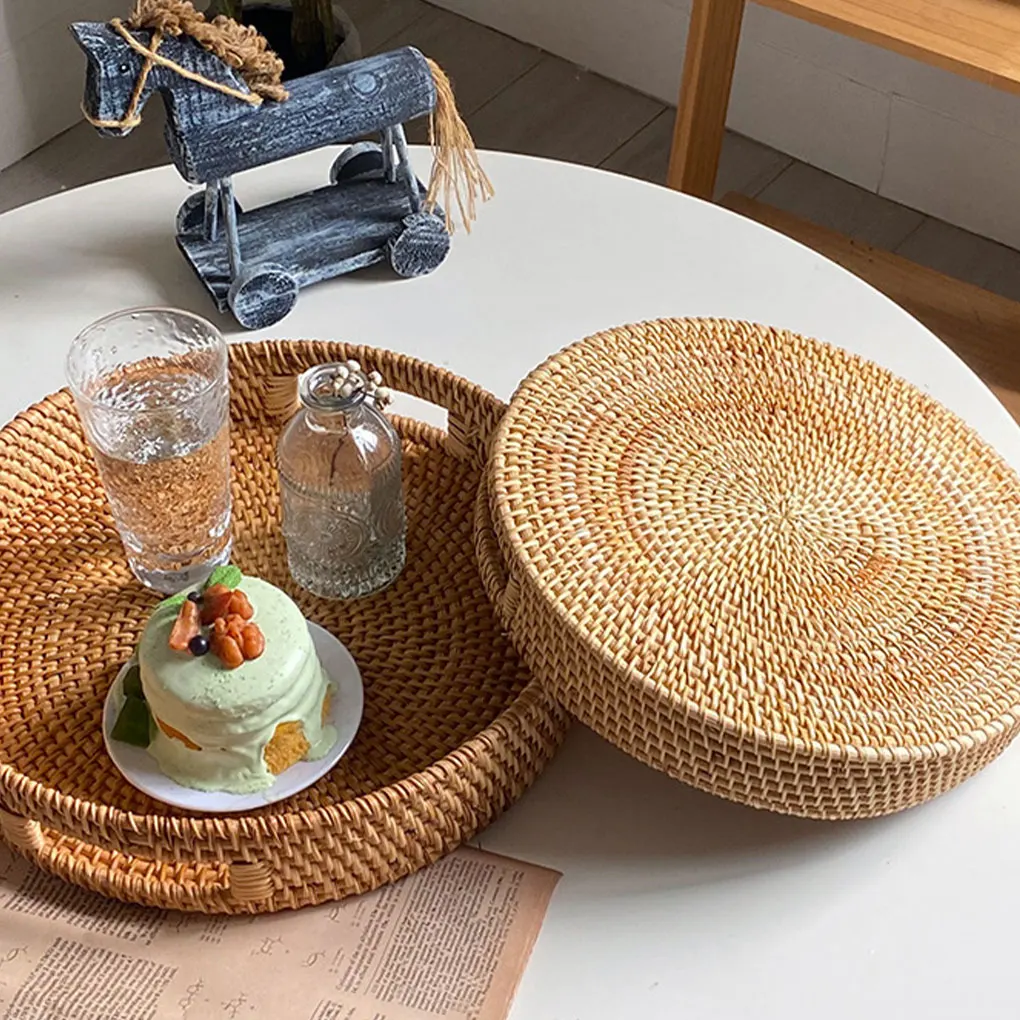 Bamboo Wood Yellow Exquisite Craftsmanship And Durability Rattan Serving Tray For Tea Parties