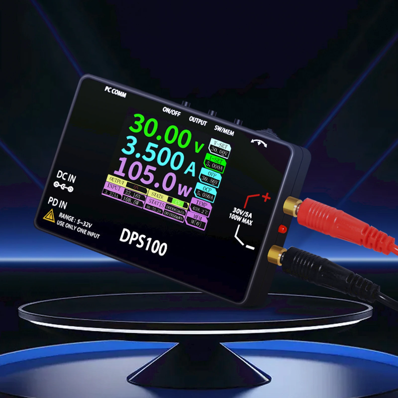 Alimentatore da Laboratorio Portatile DPS100, 30V 5A 100W Max, Mini Alimentatore Switching DC per Laboratorio