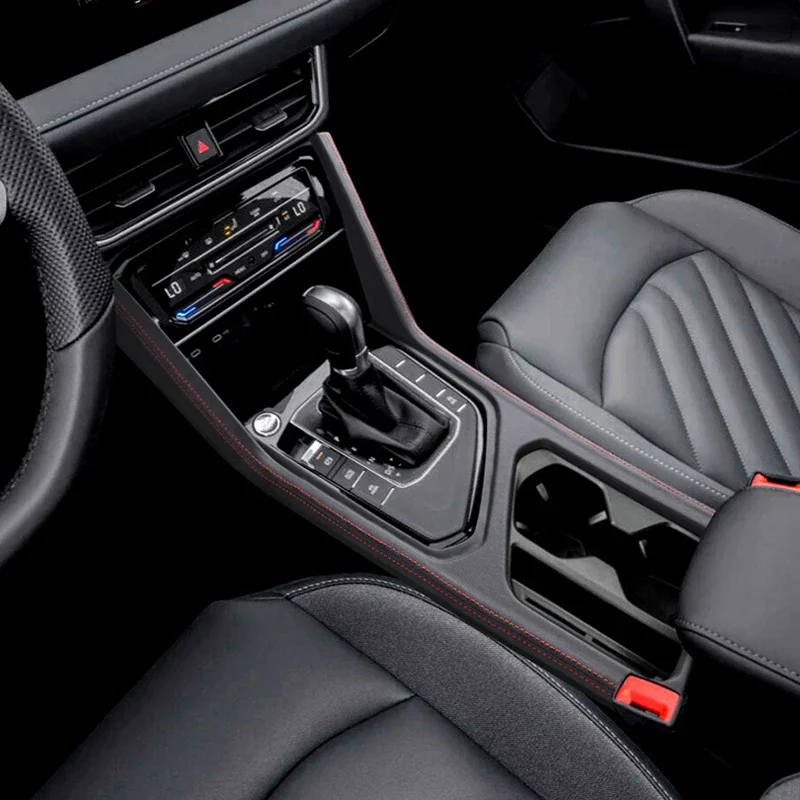 For Volkswagen VW Tiguan L 2017-2022 2023 2024 Genuine Leather with Thread Cover on Central Console Gears Panel Gear Shift Trim