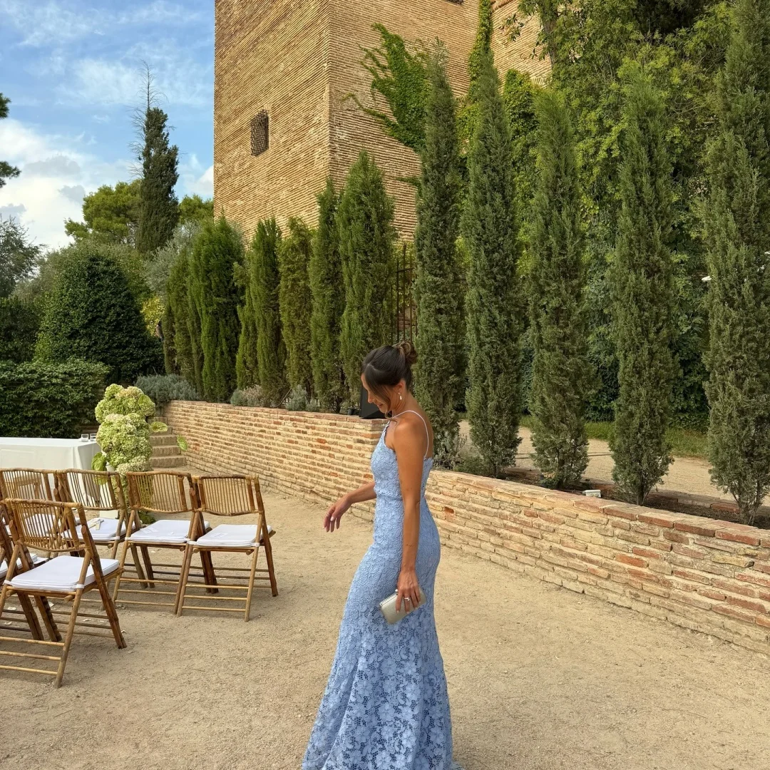 Amanda Customized Blue Mermaid Halter Neck Prom Dress Mesh Fabric vestidos de noche Floor-Length Backless Formal Evening 2025
