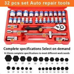 32 pcs 1/2 Inch Socket Set with Quick-Release Ratchet, Screwdriver Kit, Extension for Manual Use on Automobiles&Trucks with