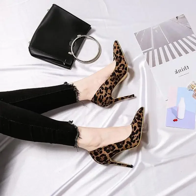 Sexy Leopard Women Shoes High Heels 6-10CM Elegant Office Pumps Shoes Women Animal Print Pointed Toe Luxury Singles Shoes