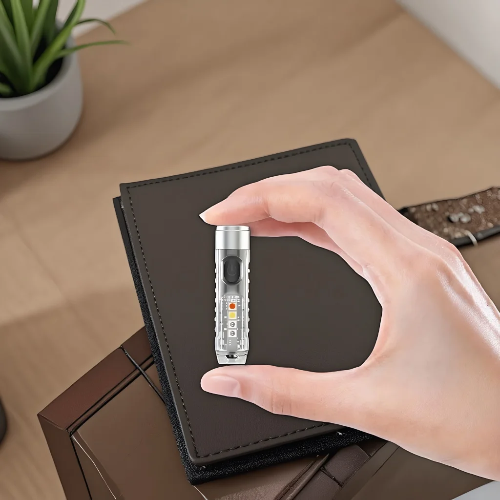 

Mini USB Keychain LED Flashlight - Waterproof Portable Light for Fishing Camping with Red Blue Warning Lights