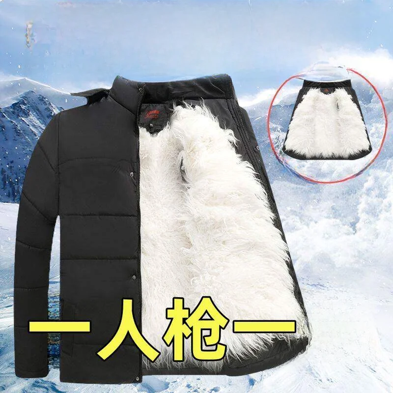 

Мужское утепленное хлопковое пальто с длинным ворсом, теплое пушистое зимнее пальто без капюшона для мужчин среднего и старшего возраста