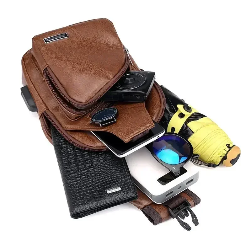 حقائب الصدر للرجال حزمة الأعمال رسول USB شحن الأزياء بو الجلود الخصر في الهواء الطلق عارضة الرياضة العلامة التجارية حقيبة كتف واحدة