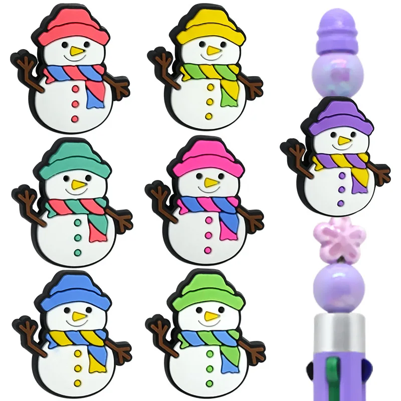 10PCS Focal Beads Silicone Cartoon Christmas Snowman Series Pen Bead For Jewelry Making DIY Handmade Necklace Brooches Accessory