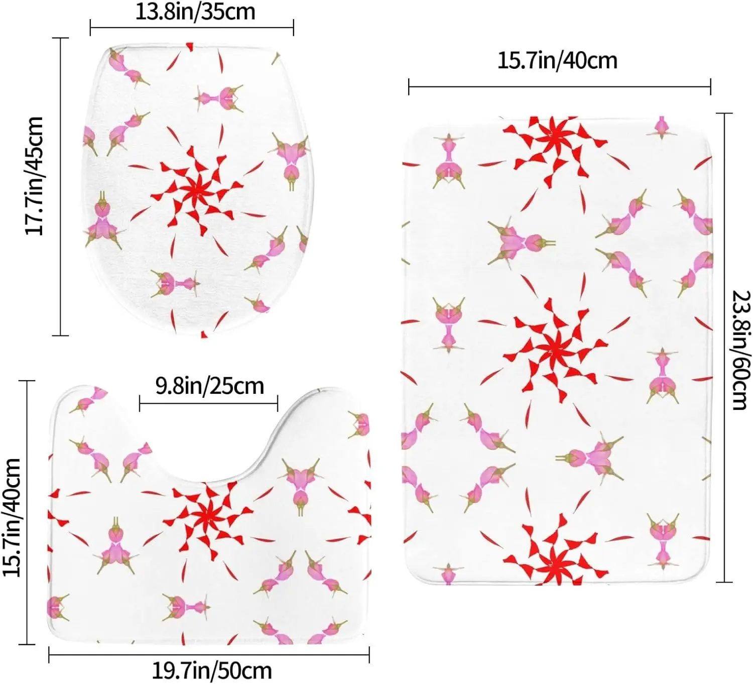 مجموعة سجاد الحمام المكونة من 3 قطع - مادة الفانيلا الناعمة والمتينة - سهلة الاستخدام والزينة تستخدم الزهرة المتراكمة والخراطة