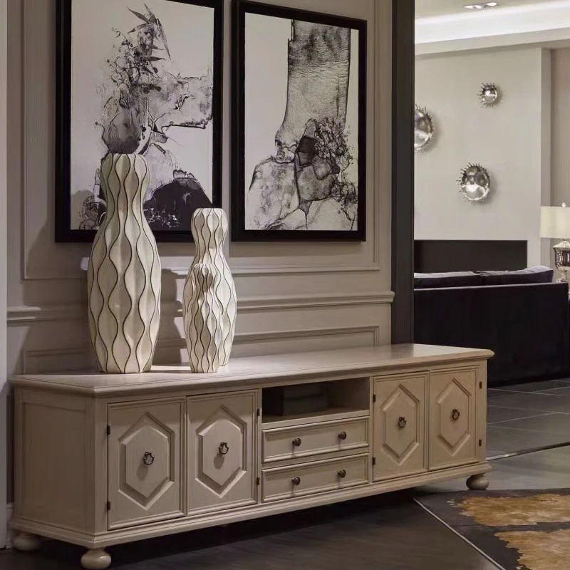 

Customized American light luxury modern simple living room solid wood TV cabinet small apartment TV cabinet entrance cabinet din