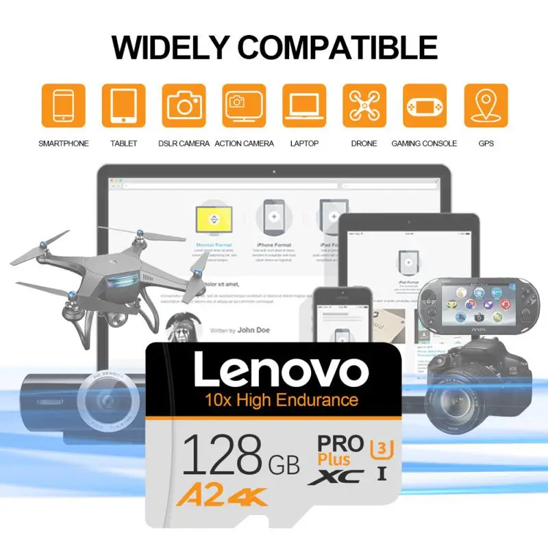 Lenovo-Cartão SD para Câmera PC, Flash SSD Cards, 2TB, 1TB, 512GB, 256GB, 128GB, Alta Velocidade, Micro TF, U3, 4K, V10