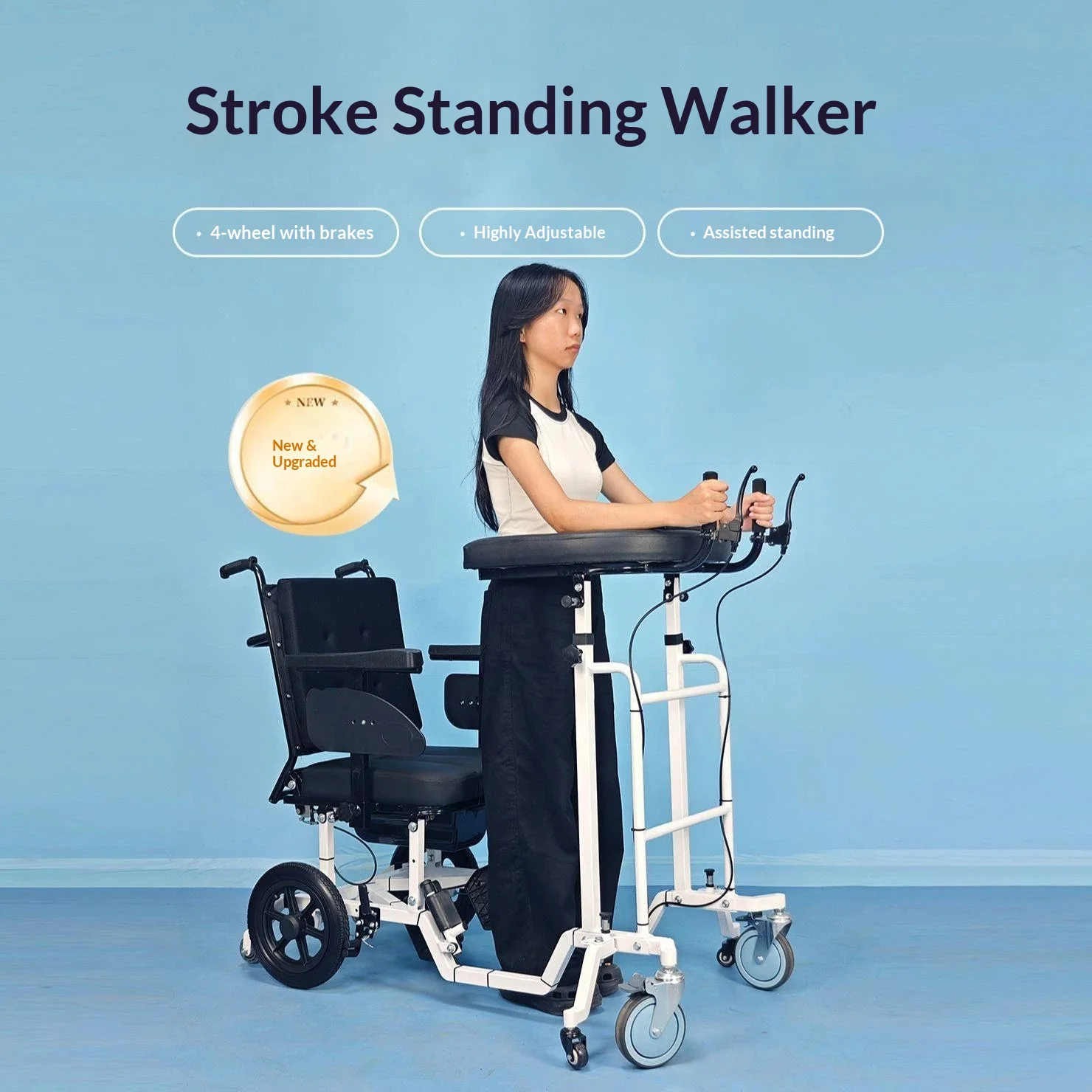 Rehabilitation Standing Walking Aid Elderly Disabled Assisted Sitting Chair Exercise Walking Aid Height Adjustable
