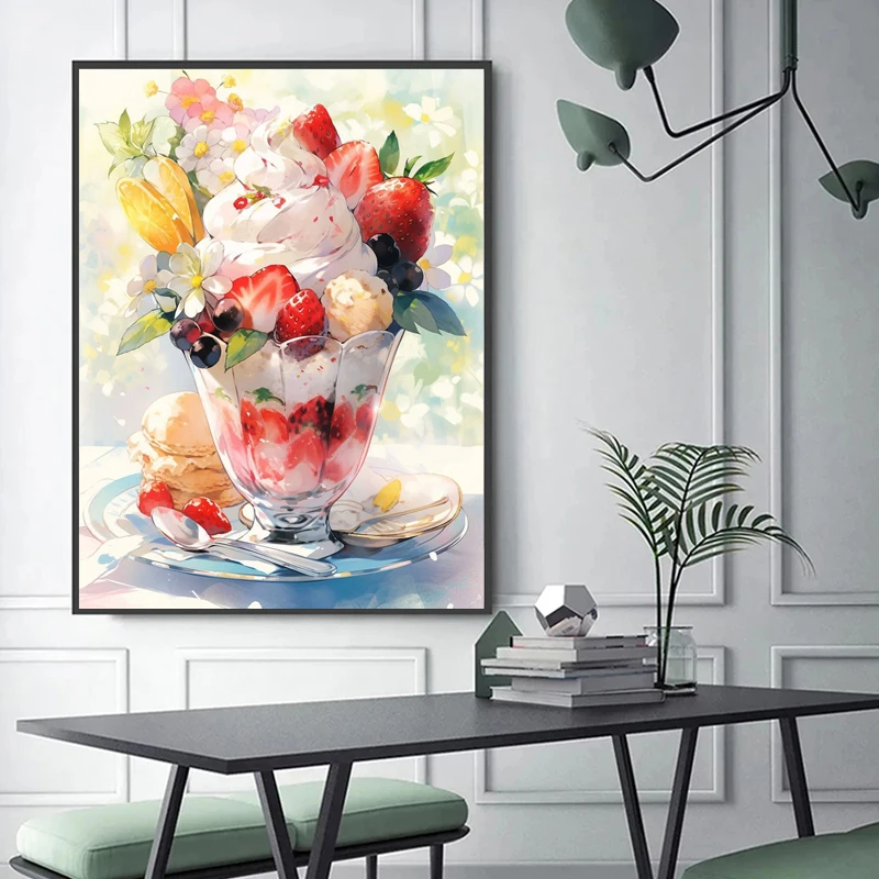 5D DIY Fairy Dust Diamond Painting Fruit Cup Crystal Diamond Mosaic Embroidery Cartoon Cake Ice Cream Cross Stitch Home Decor