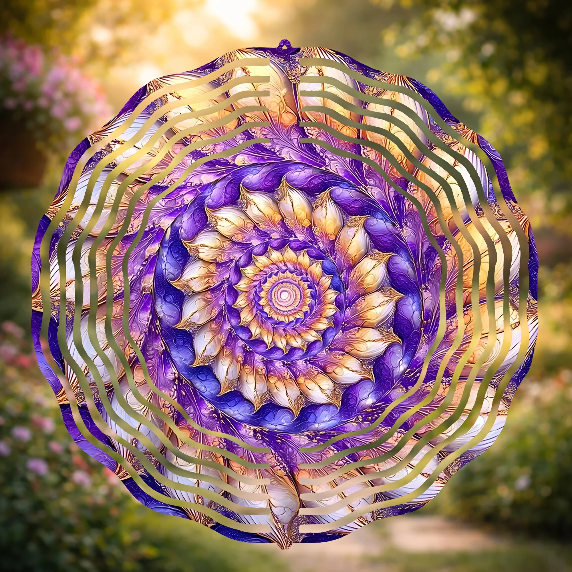 Bohemian Spiral Wind Chime with Dynamic Spinning Blades & Golden - Purple-Yellow Outdoor Decor Suitable for, Balcony