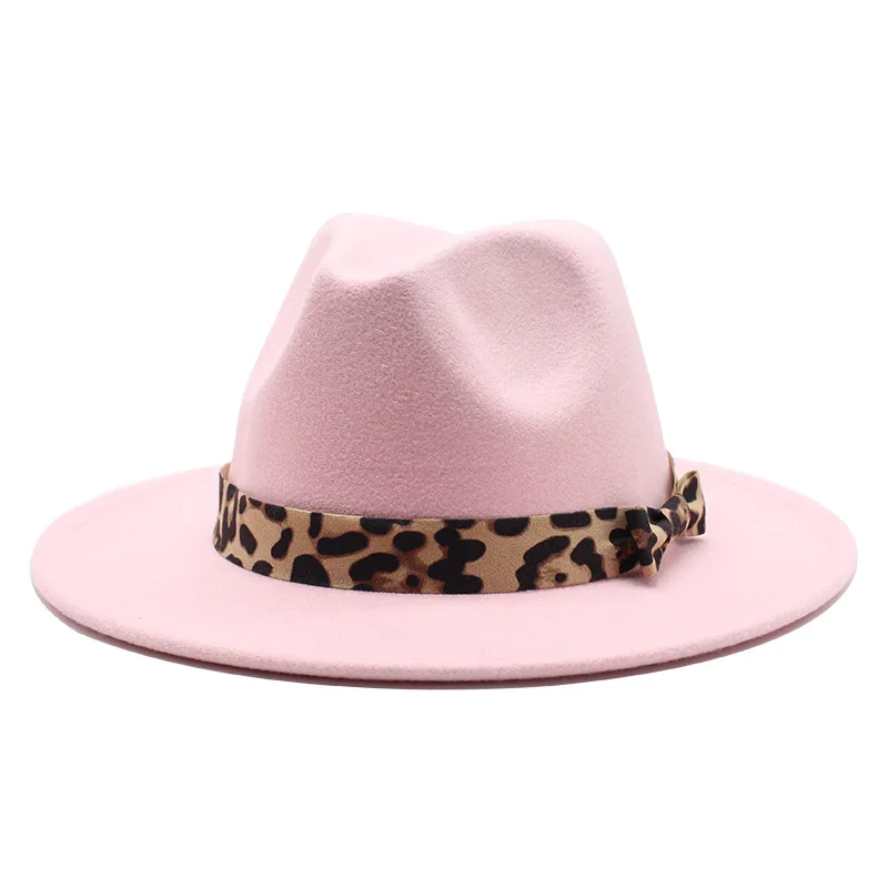 European And American New Popular Woolen Leopard Top Hat Flat Brim Broad Brimmed Hat Men And Women Fedora Hat In Stock 22 Color