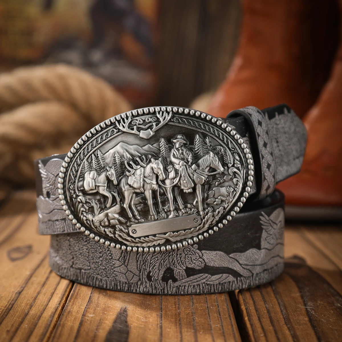 Vintage trifft auf Mode! PU-Legierungs-Gürtel mit Schnalle, geeignet für Männer und Frauen, um einen personalisierten Western-Stil zu kreieren. – Detail 1