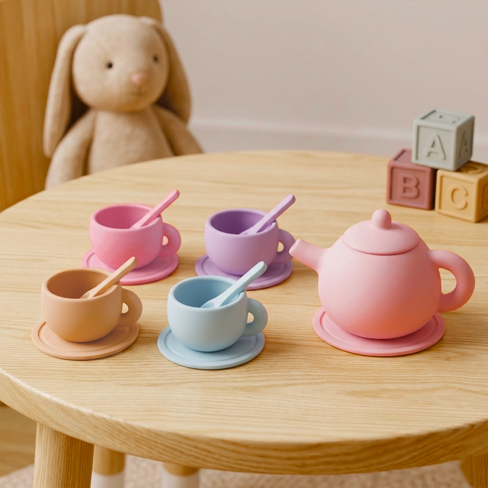 Set da Tè in Silicone per Bambini, Set per Feste del Tè per Bambine, Giocattoli da Cucina per Giochi di Ruolo, Regali di Compleanno per Bambine