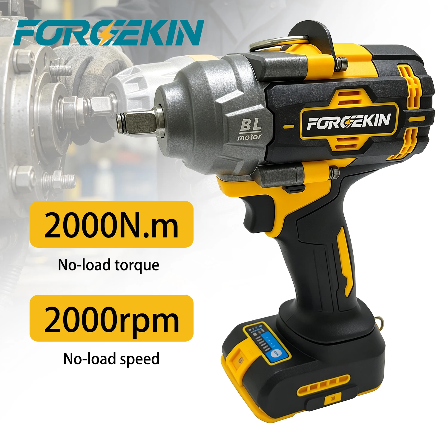 FORGEKIN 1/2” inch Brushless Impact Wrench 20V Power Pressure-Driven Speed,Double Safety&Ergonomic Design for Dewalt battery pin
