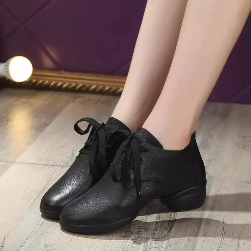 Genuine Leather Square Dance Shoes For Women Outdoor Soft Sole Sailor Jazziness Dance Shoes New Ventilate Modern Sneakers Boots