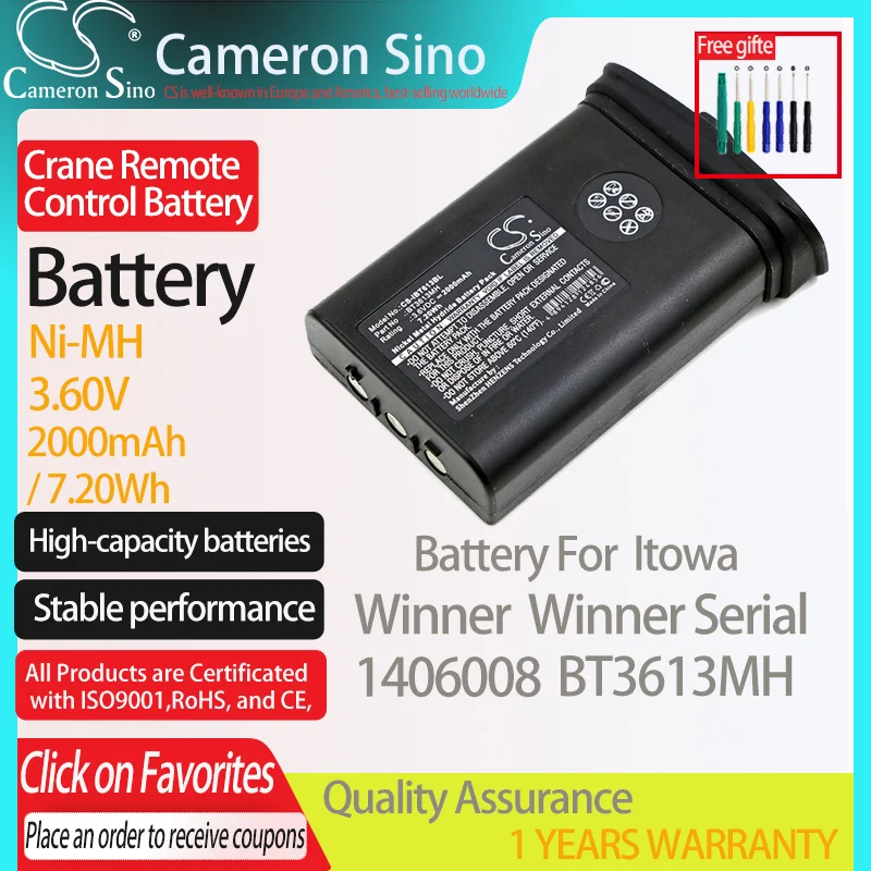 CameronSino Battery for Itowa Winner Winner Serial 1406008 fits Itowa BT3613MH Crane Remote Control battery 2000mAh 3.60V Ni-MH