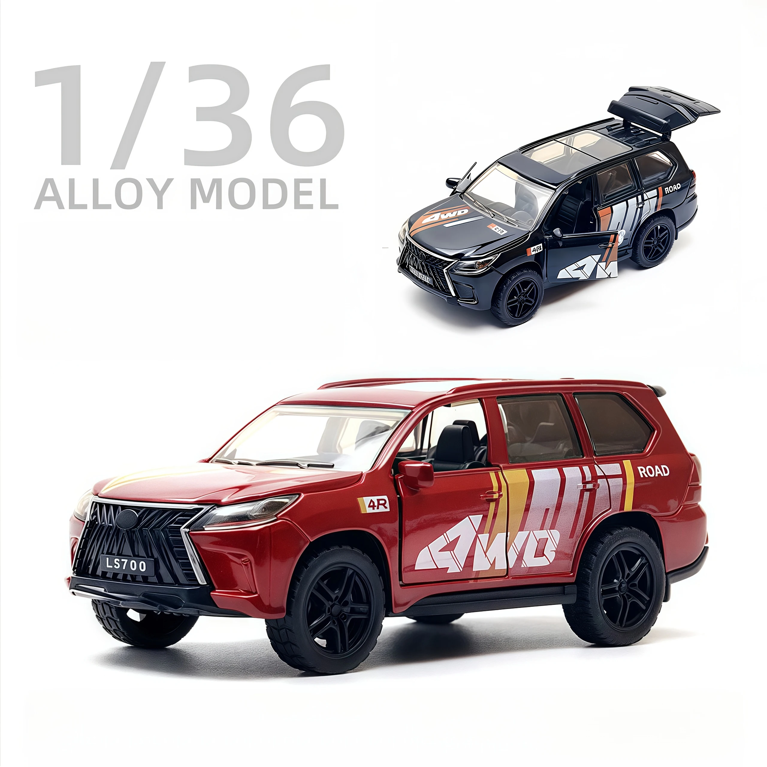 1:36 스케일 오프로드 SUV 자동차, 풀백/추진 기능 포함 - 빨간색과 검은색 경주용 자동차, 배터리 필요 없음, 내구성 있는 합금으로 제작, 소년과 소녀를 위한 생일/크리스마스 선물 - 실내/실외 모험, 실내 탐험, 스포티한 디자인, 견고하고 내구성 있는, 생일 선물에 적합