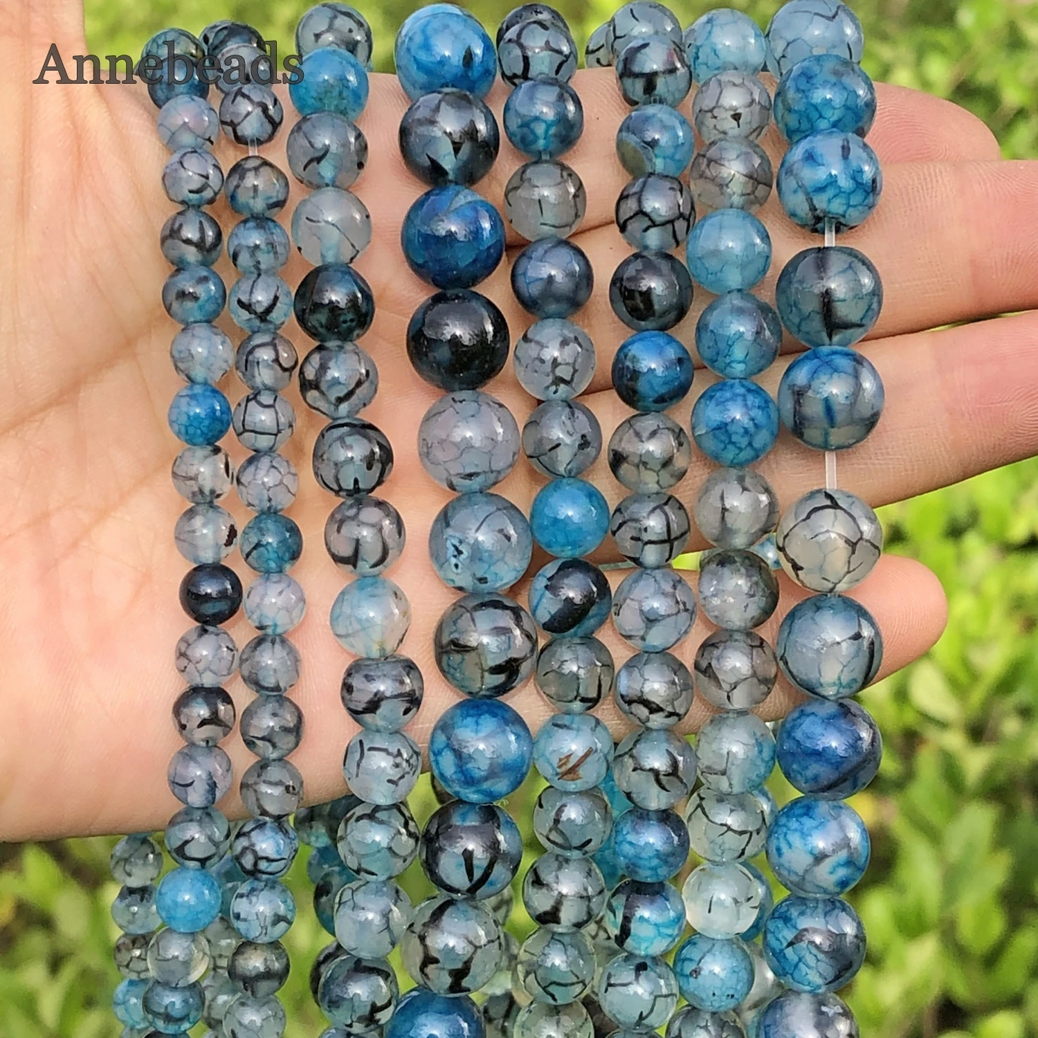 Natural Stone Blue Fire Agates Dragon Veins Onyx Round Loose Beads For Jewelry Making 15''Inch 6/8/10mm DIY Bracelets Necklaces