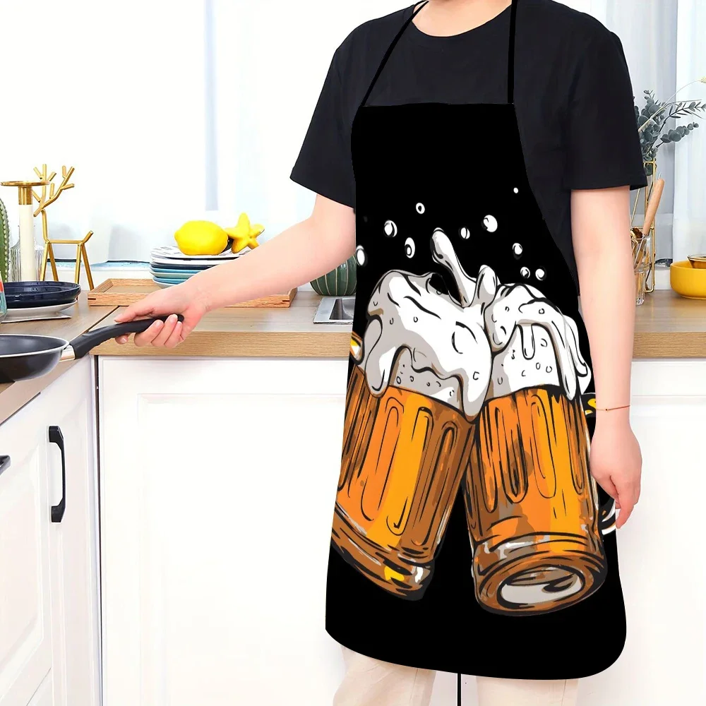 1 Beer Festival apron with creative beer mug prints, durable and comfortable fun chef cooking apron for home cleaning, 50x70cm