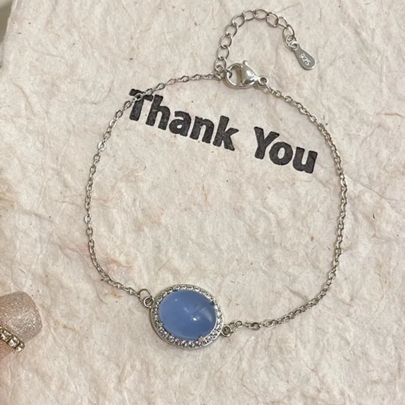 PANJBJ – Bracelet en argent Sterling 925 pour femmes, cristal bleu, Zircon, minimaliste, décontracté, tempérament polyvalent, bijoux cadeau, livraison directe