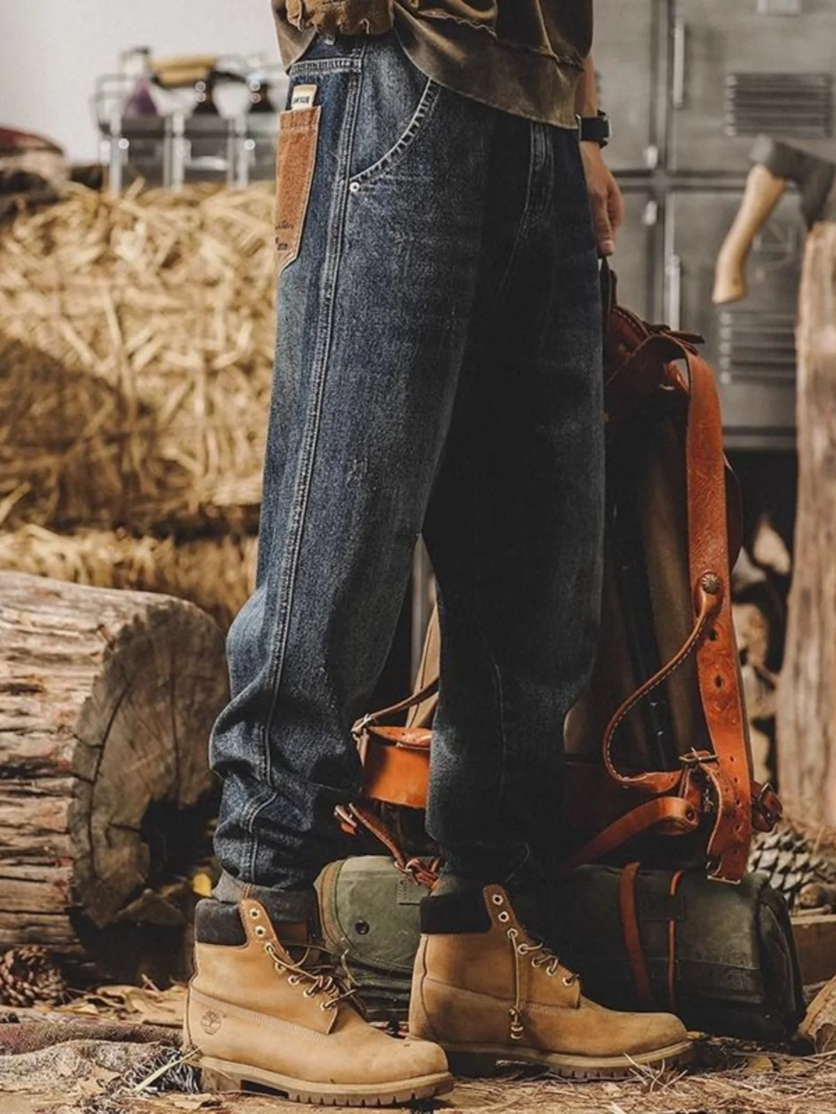 

Американские джинсовые джинсы в стиле ретро, мужские свободные прямые брюки с завышенной талией, повседневные длинные брюки, осень-зима, новые молодежные брюки