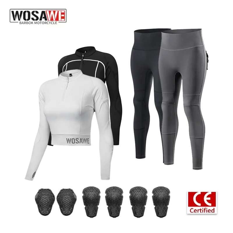 WOSAWE Women Motorcycle Riding Suit Summer Breathable Crop Jacket Pants Set with Removable Shoulder Elbow Knee Pads Moto Gear