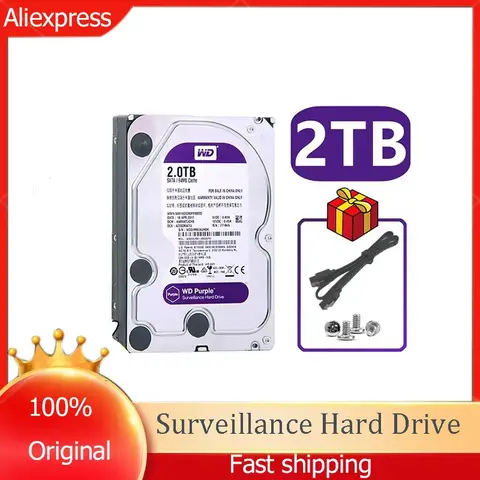 오리지널 웨스턴 디지털 WD 퍼플 2TB 하드 드라이브 디스크, 감시 내장 하드 드라이브, SATA III, 64M, 3.5 인치, 6 Gb/s, CCTV DVR NVR용