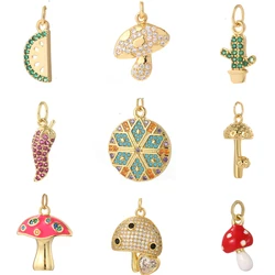 Cute watermelon cactus for Jewelry Making Supplies Gold Color Diy Earrings Necklace Bracelet plant mushroom Pendant Designer