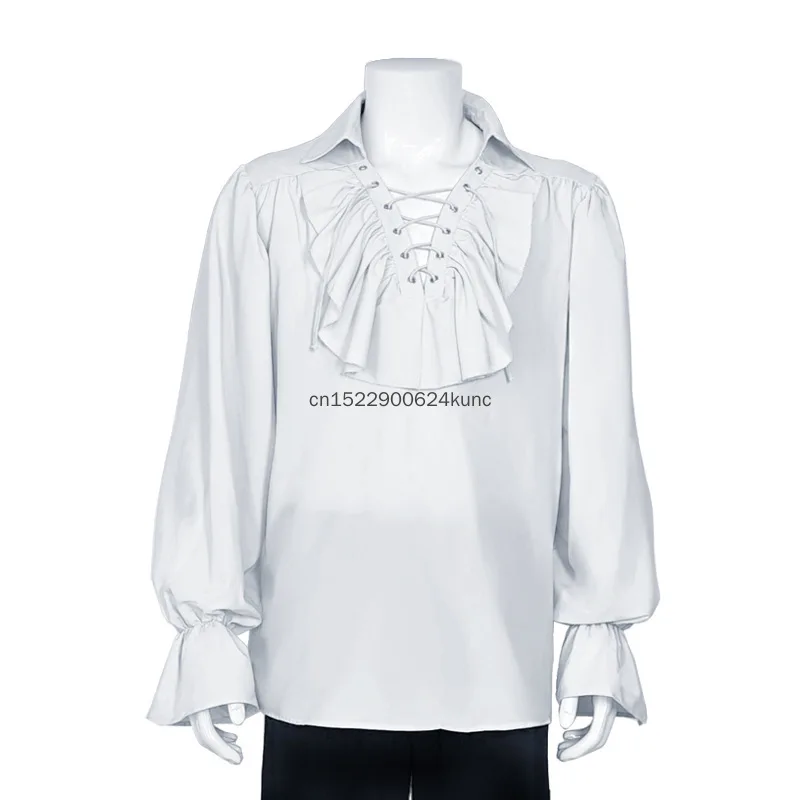 Medieval Steampunk Long Sleeve Ruffled Shirt for Men European Renaissance Vintage Bandage Laple Pirate Shirt Halloween Costumes