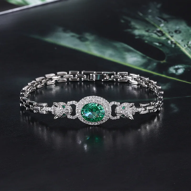 Jewelry European and American High Carbon Diamond Ice Flower Cut Leopard Retro Bracelet Hand Ornament Main Stone 8*10