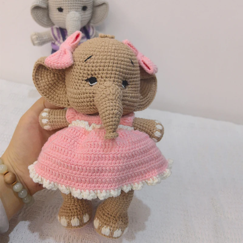 Bonecas de pelúcia de elefante de crochê macio de malha artesanal – Brinquedo confortável feito à mão para dormir, decoração de berçário, presente de chá de bebê